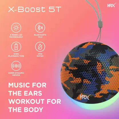 HRX X-Boost 5T with 6 Mode LED Technology Portable 5 W Bluetooth Speaker (Titan Grey, Mono Channel) HRX X-Boost 5T with 6 Mode LED Technology Portable 5 W Bluetooth Speaker (Titan Grey, Mono Channel)